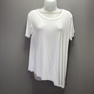 Derek Heart Womens M Short Sleeve Scoop Neck Asymmetrical T Shirt White Stretch